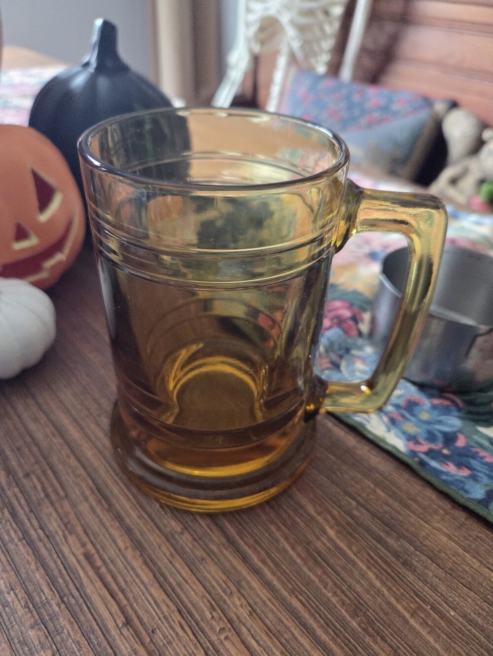 Vintage 70s Hazel Atlas Amber Glass Mug